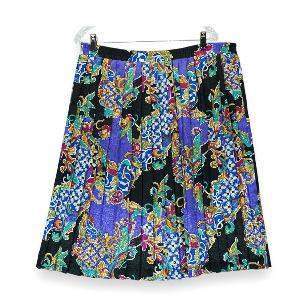 Vintage Andrea Gayle Women's Midi Skirt Colorful Floral A Line Pleated Size 12